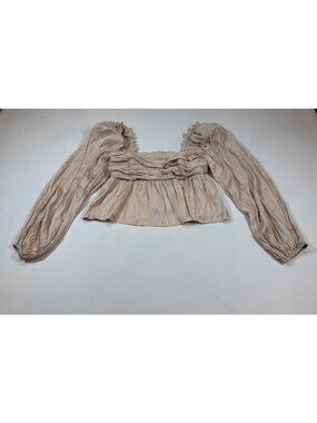 ASTR The Label Beige Puff Sleeve Smocked Top Size S Elegant (JJ453)